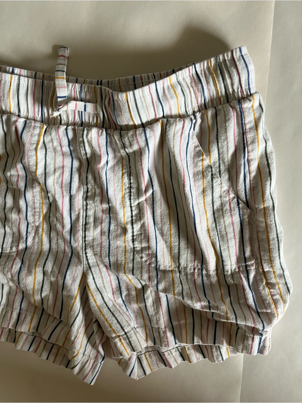 White Multicolor Striped Girl’s Linen Blend Shorts